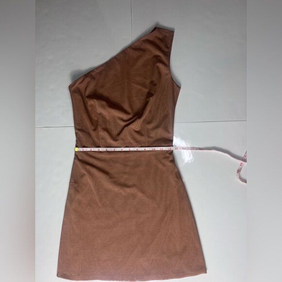 Bronx and Banco Mini Dress One-Shoulder Beige Semi-Sheer – Size 8 – Cocktail - Picture 9 of 9